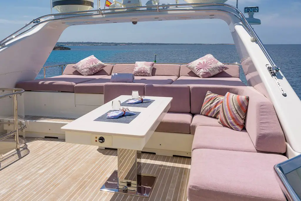 Mallorca boat rental charters yacht comfortable dining and sunbathing